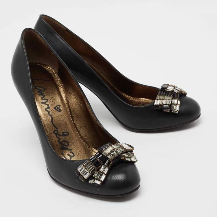 Pre Owned Lanvin Black Leather Crystal Embellished Pumps Size 36