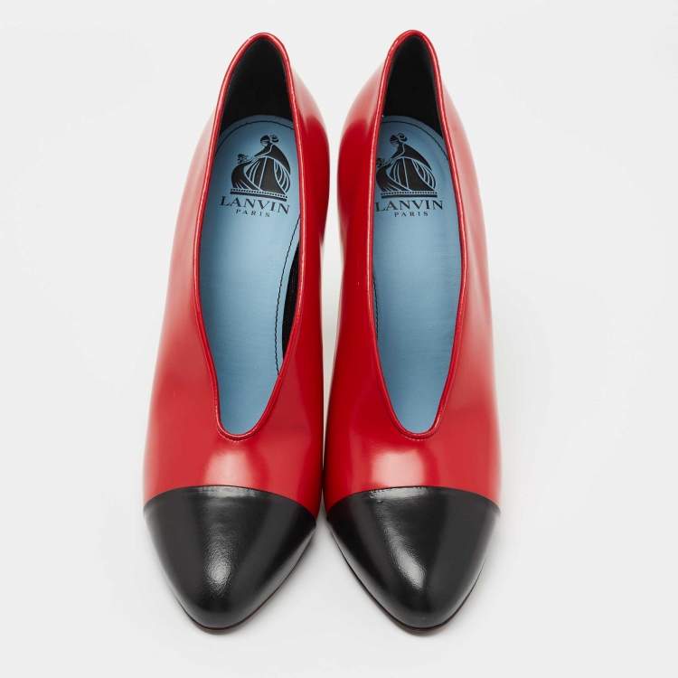 Pre Owned Lanvin Red Black Leather Cap Toe Pumps Size 40