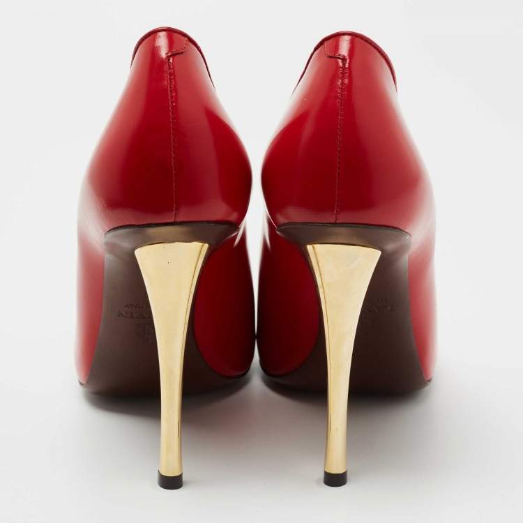 Pre Owned Lanvin Red Black Leather Cap Toe Pumps Size 40