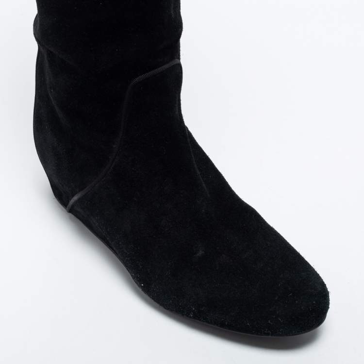 Pre Owned Lanvin Black Suede and Leather Mid Length Boots Size 36