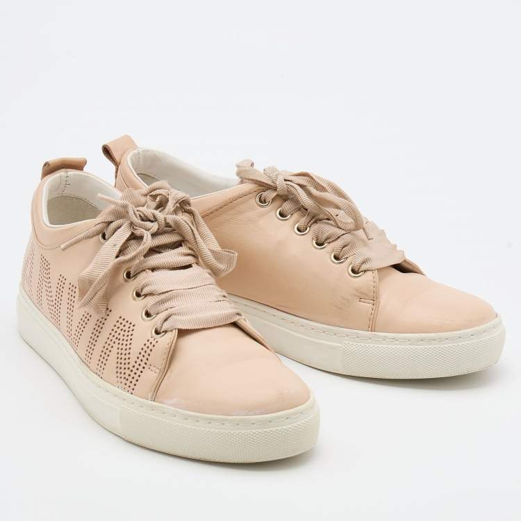 Pre Owned Lanvin Beige Leather Perforated Logo Low Top Sneakers Size 37