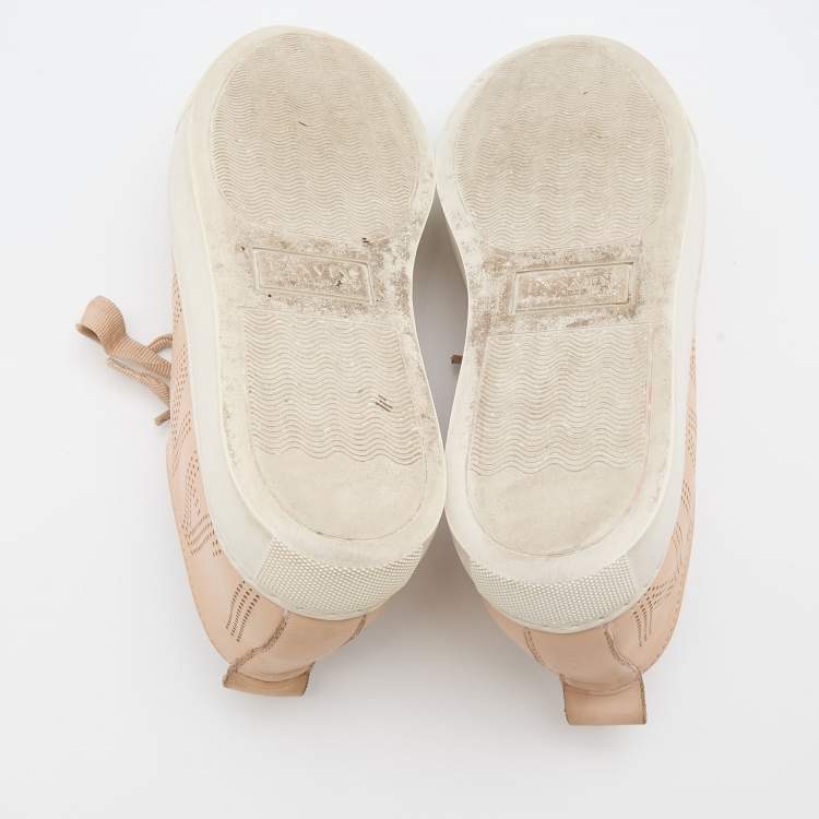Pre Owned Lanvin Beige Leather Perforated Logo Low Top Sneakers Size 37