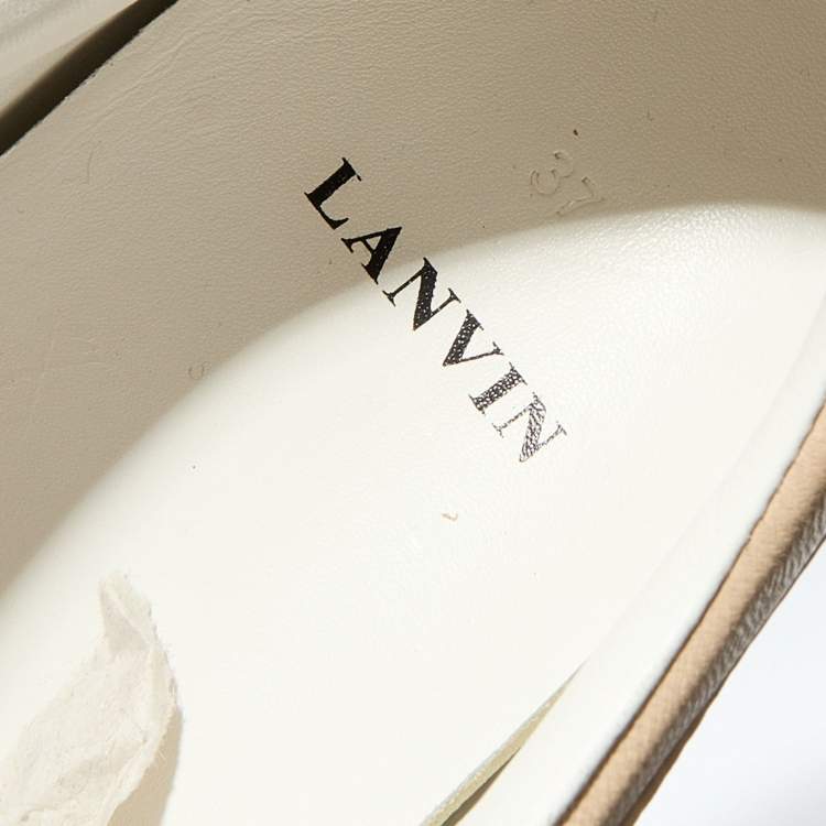 Pre Owned Lanvin Beige Leather Perforated Logo Low Top Sneakers Size 37