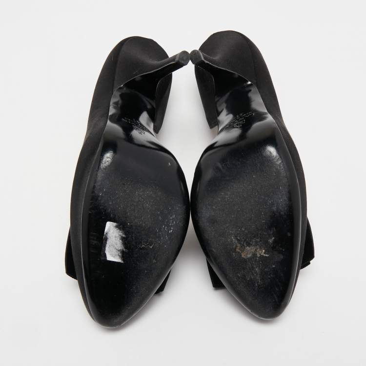 Pre Owned Lanvin Black Satin Bow D'orsay Pumps Size 41