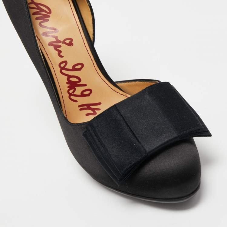 Pre Owned Lanvin Black Satin Bow D'orsay Pumps Size 41