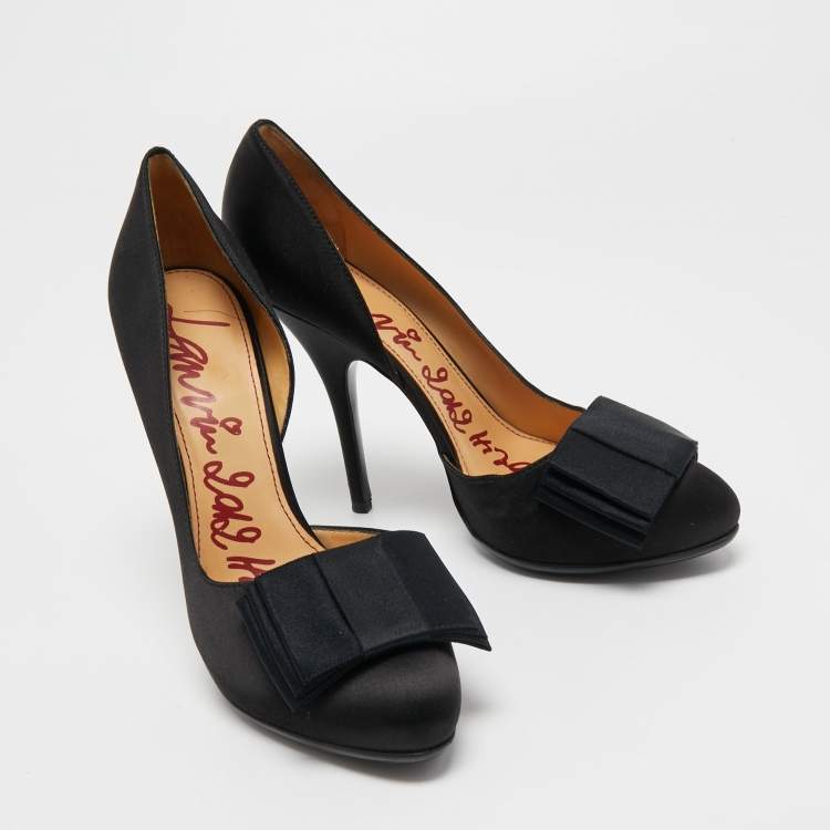 Pre Owned Lanvin Black Satin Bow D'orsay Pumps Size 41