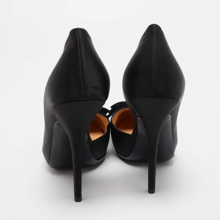 Pre Owned Lanvin Black Satin Bow D'orsay Pumps Size 41