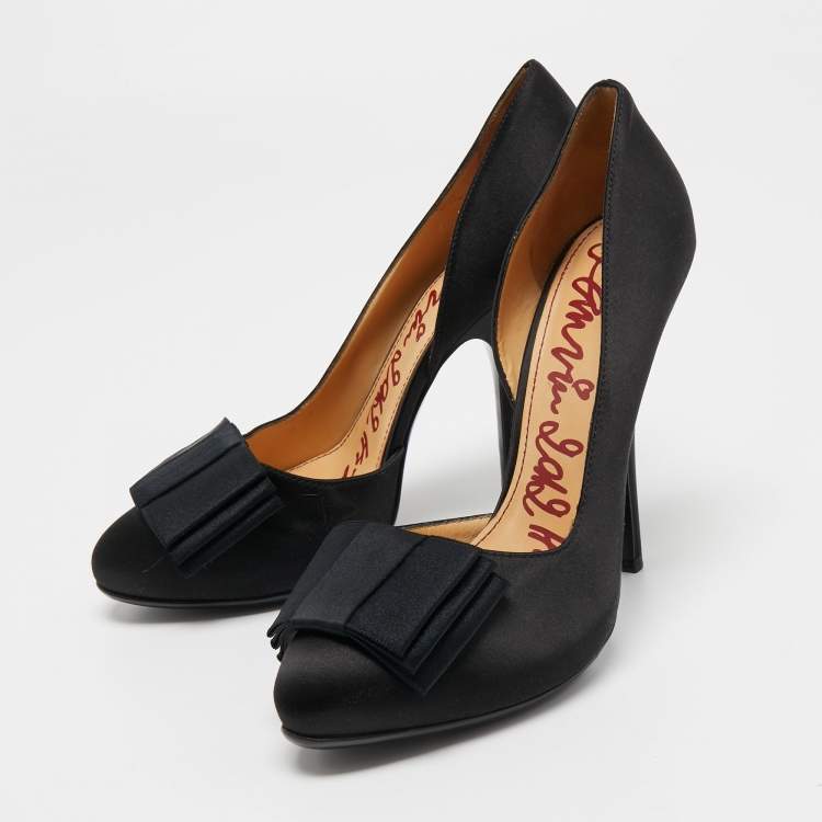 Pre Owned Lanvin Black Satin Bow D'orsay Pumps Size 41