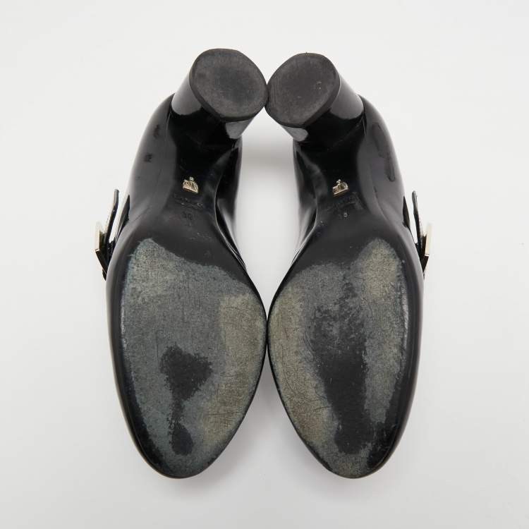 Pre Owned Lanvin Black Patent Leather Mary Jane Pumps Size 38 