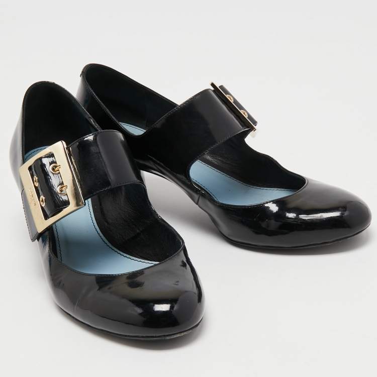 Pre Owned Lanvin Black Patent Leather Mary Jane Pumps Size 38 