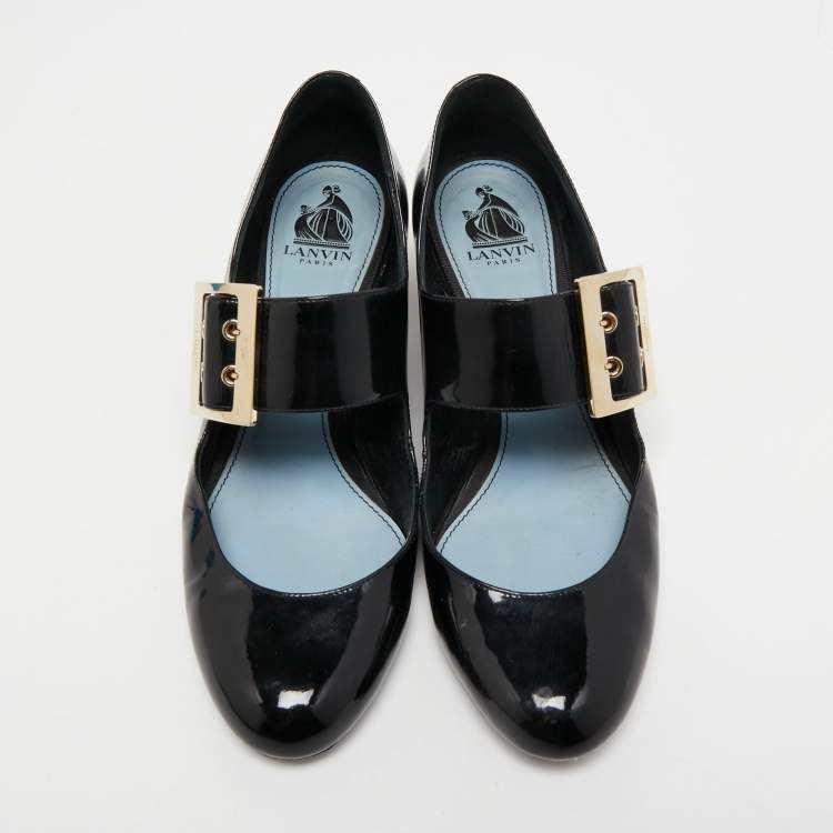 Pre Owned Lanvin Black Patent Leather Mary Jane Pumps Size 38 