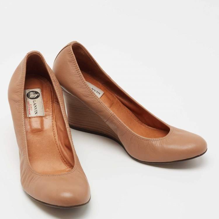 Pre Owned Lanvin Brown Leather Wedge Pumps Size 40