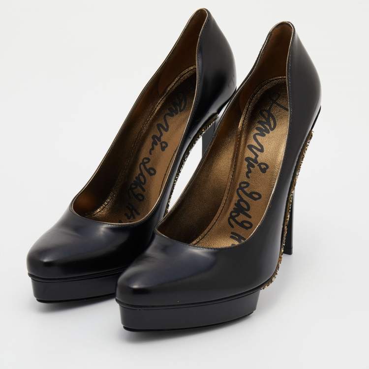 Pre Owned Lanvin Black Leather Embellished Pointed Toe Pumps Size 39