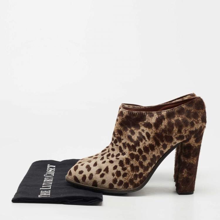 Pre Owned Lanvin Brown/Beige Leopard Print Calf Hair Ankle Booties Size 40.5