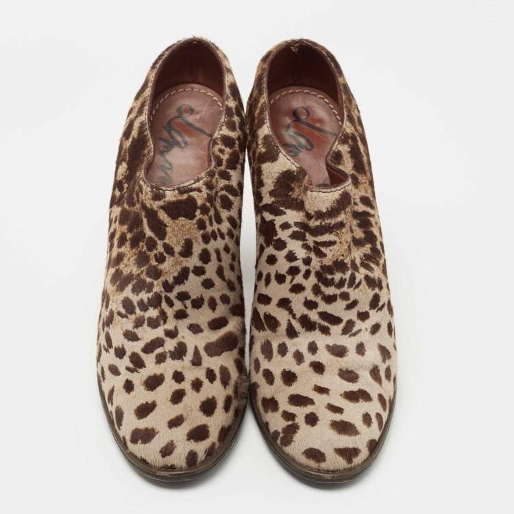 Pre Owned Lanvin Brown/Beige Leopard Print Calf Hair Ankle Booties Size 40.5
