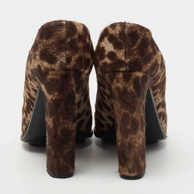 Pre Owned Lanvin Brown/Beige Leopard Print Calf Hair Ankle Booties Size 40.5