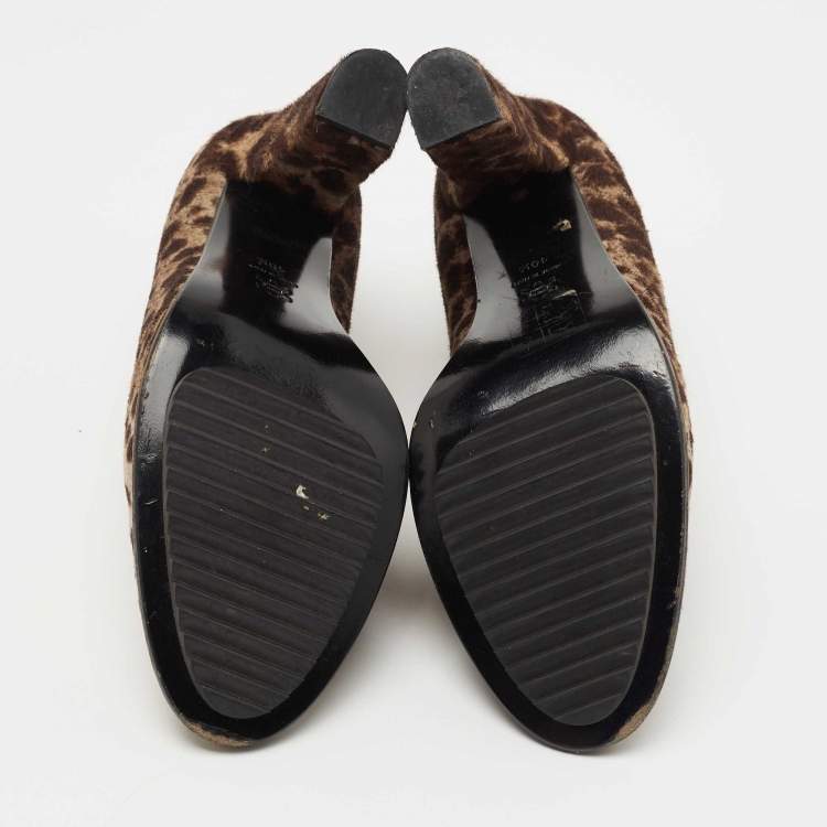 Pre Owned Lanvin Brown/Beige Leopard Print Calf Hair Ankle Booties Size 40.5