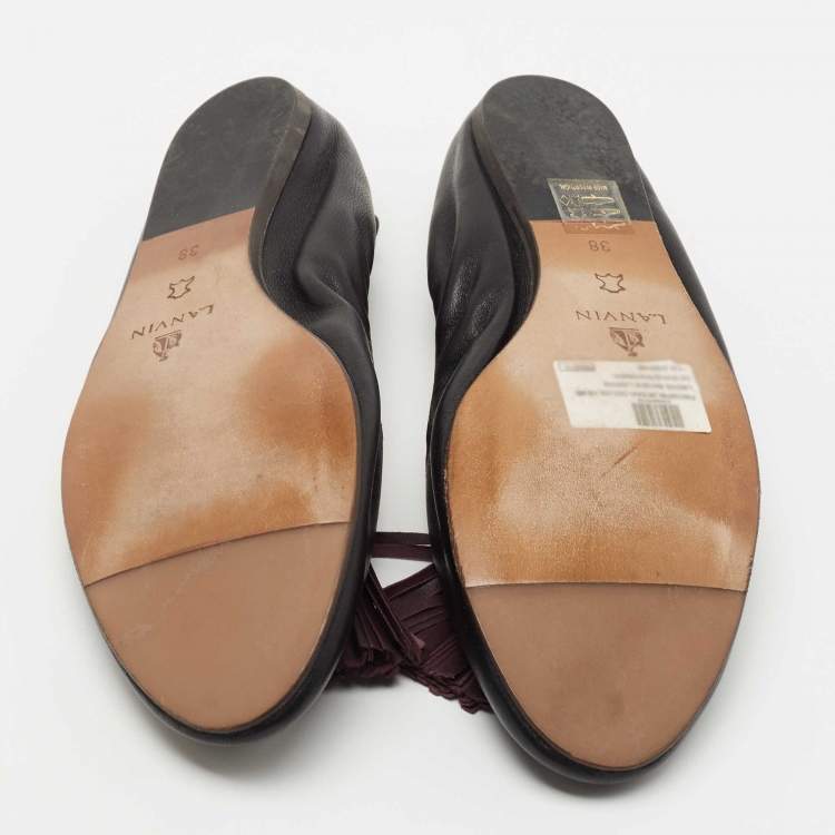 Pre Owned Lanvin Black Leather Tassel Scrunch Smoking Slippers Size 38