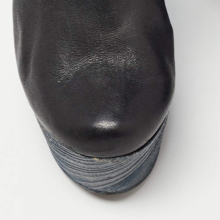 Pre Owned Lanvin Black Leather Wedge Boots Size 40