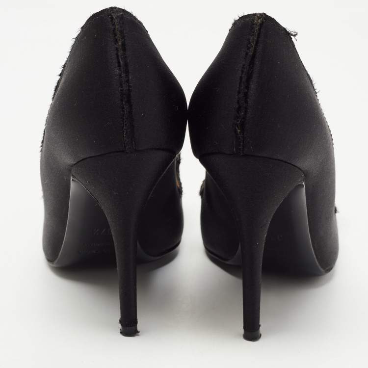 Pre Owned Lanvin Black Satin Bow Pumps Size 37.5