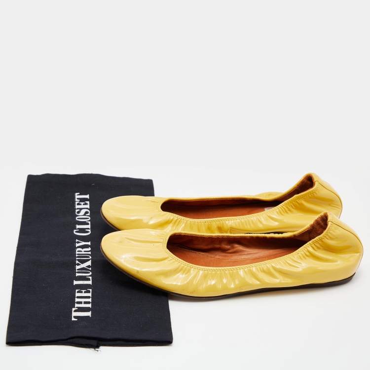Pre Owned Lanvin Yellow Patent Leather Scrunch Ballet Flats Size 41