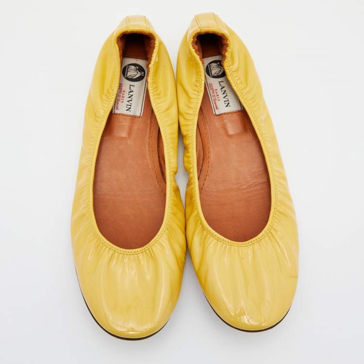 Pre Owned Lanvin Yellow Patent Leather Scrunch Ballet Flats Size 41