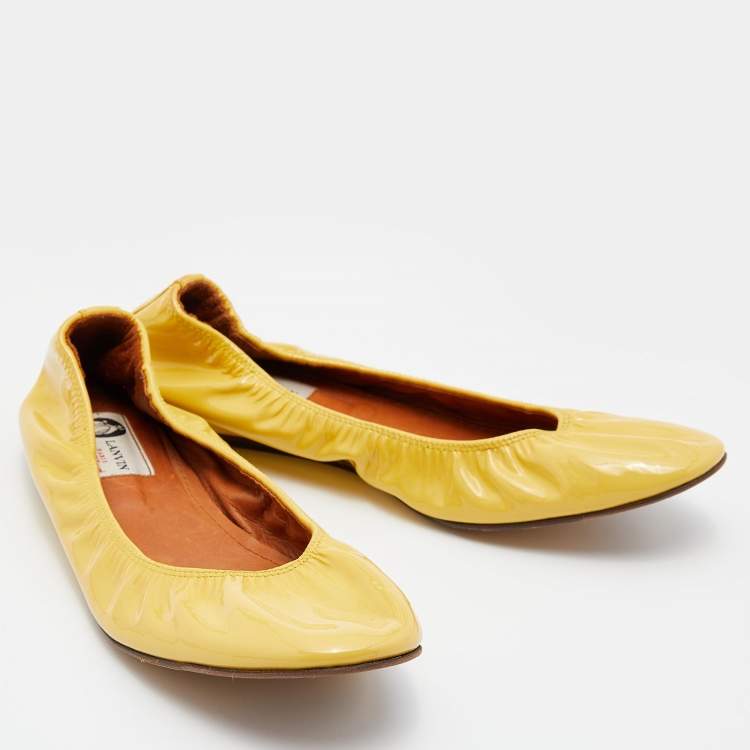 Pre Owned Lanvin Yellow Patent Leather Scrunch Ballet Flats Size 41