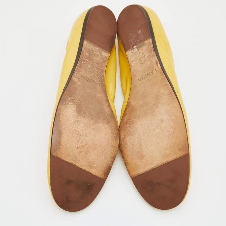 Pre Owned Lanvin Yellow Patent Leather Scrunch Ballet Flats Size 41