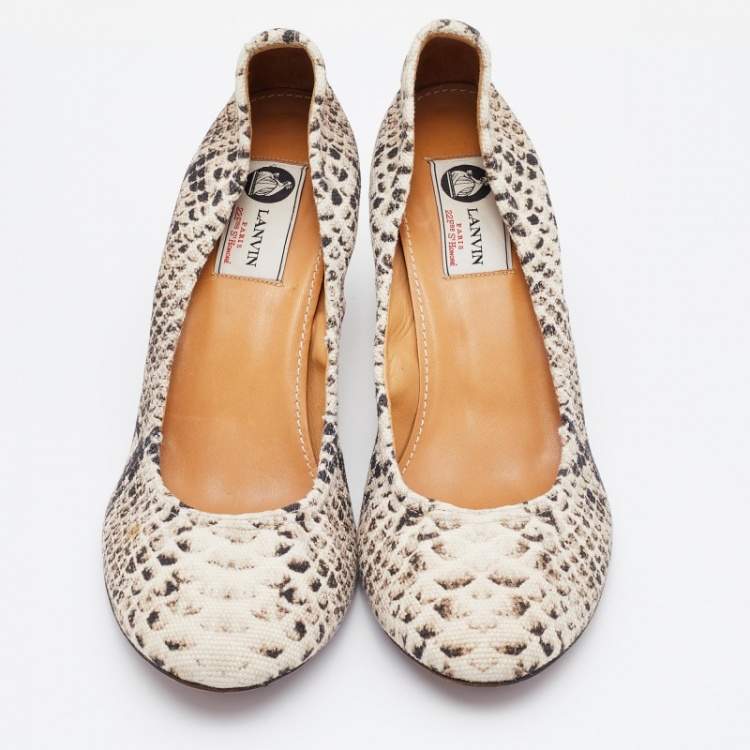 Pre Owned Lanvin Beige/Brown Python Print Canvas Pumps Size 41