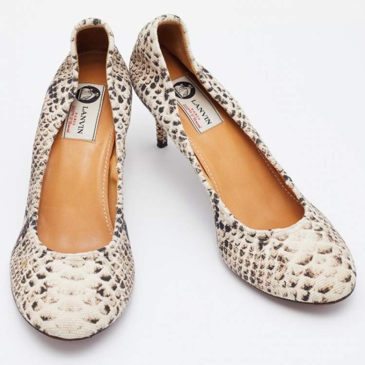 Pre Owned Lanvin Beige/Brown Python Print Canvas Pumps Size 41