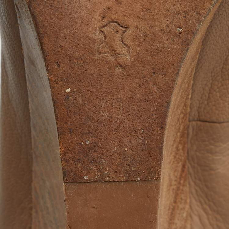 Pre Owned Lanvin Beige Leather Wedge Pumps Size 40