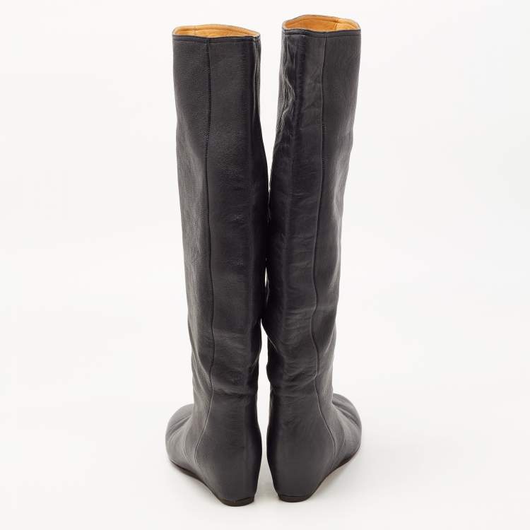 Pre Owned Lanvin Black Leather Knee Length Boots Size 39