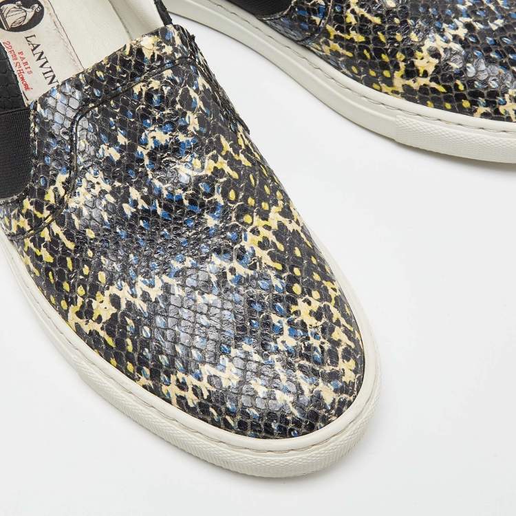 Pre Owned Lanvin Black Embossed Python Leather Slip On Sneakers Size 36