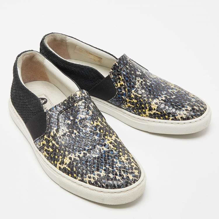 Pre Owned Lanvin Black Embossed Python Leather Slip On Sneakers Size 36