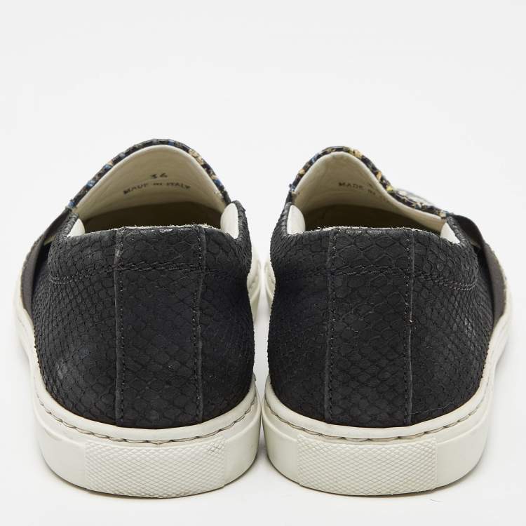 Pre Owned Lanvin Black Embossed Python Leather Slip On Sneakers Size 36