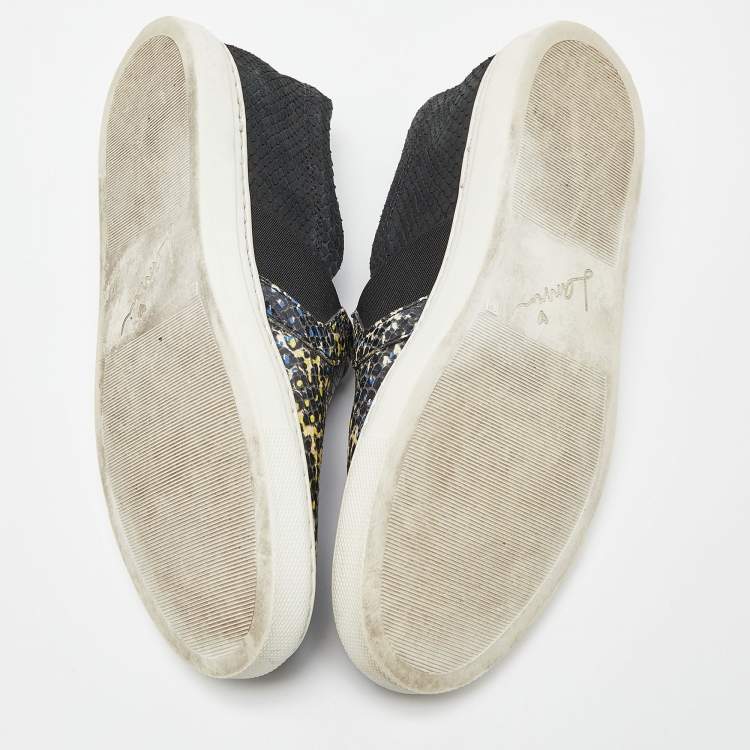 Pre Owned Lanvin Black Embossed Python Leather Slip On Sneakers Size 36