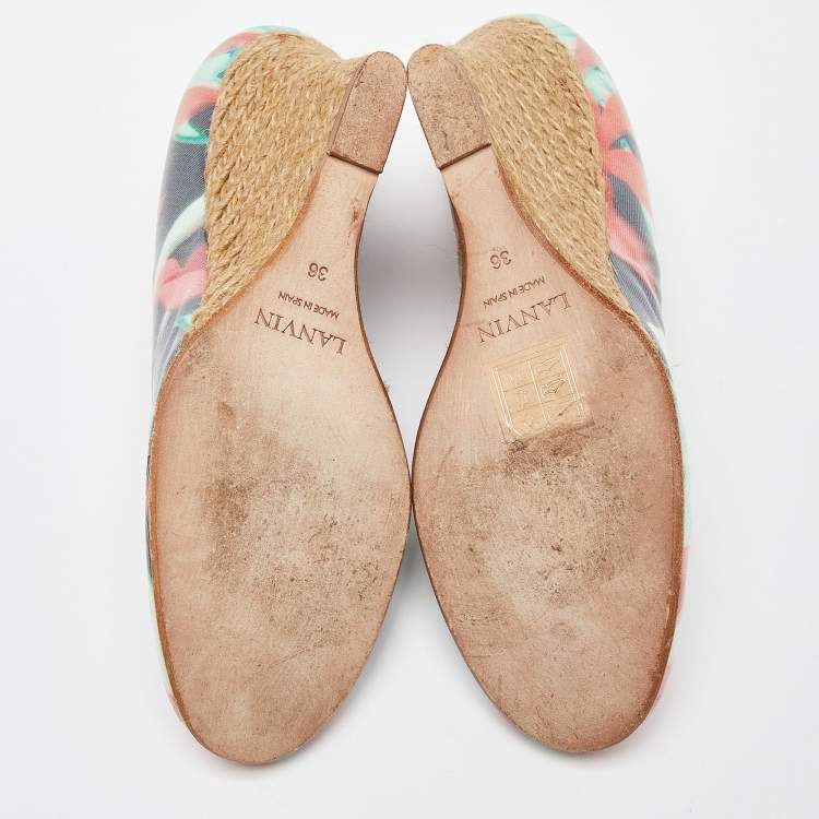 Pre Owned Lanvin Muticolor Floral Print Coated Canvas Wedge Pumps Size 36