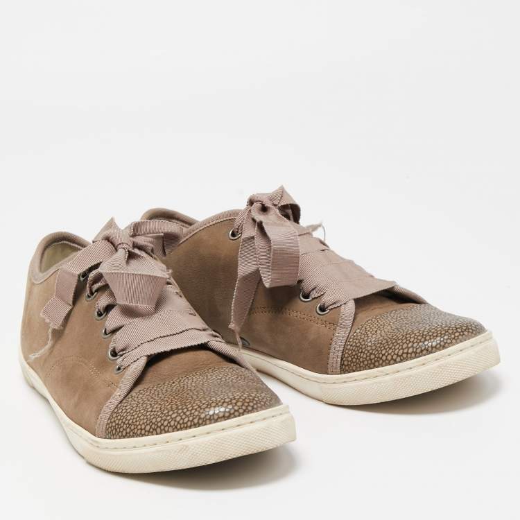 Pre Owned Lanvin Brown Nubuck and Leather Low Top Sneakers Size 39