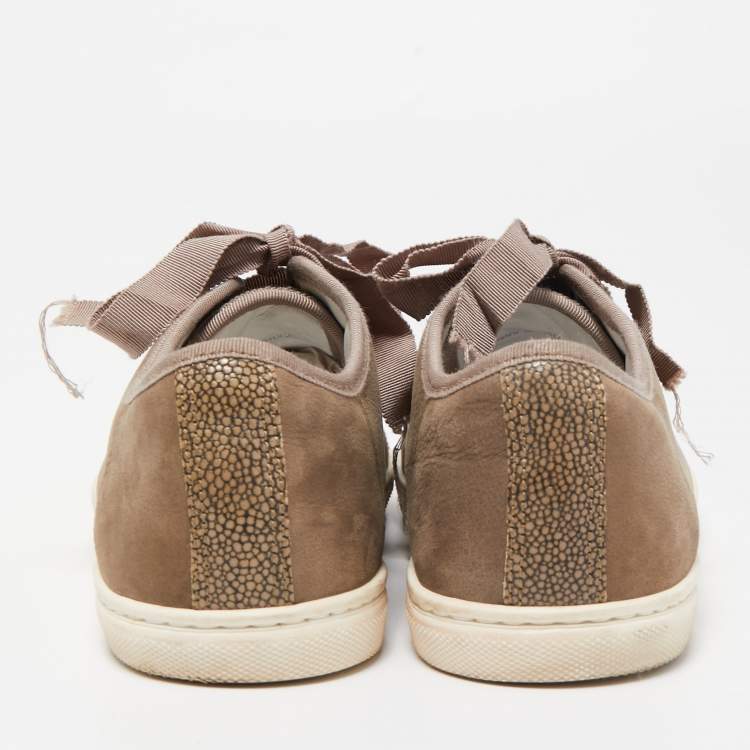 Pre Owned Lanvin Brown Nubuck and Leather Low Top Sneakers Size 39