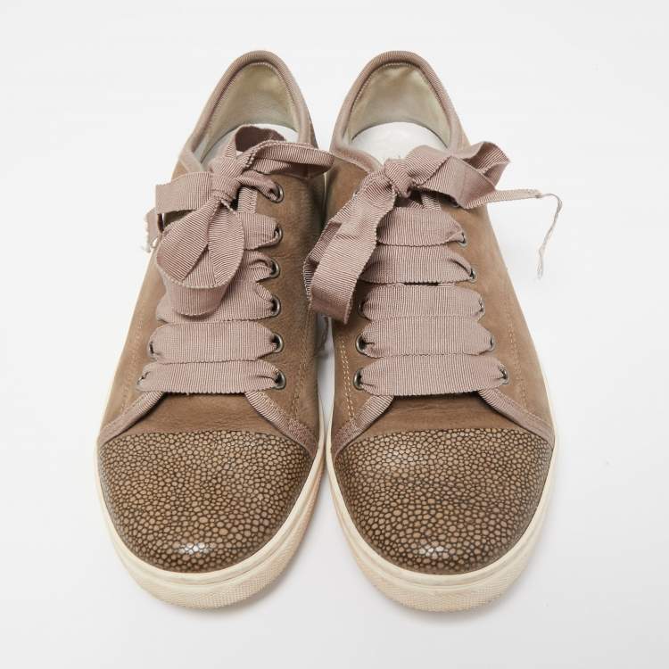 Pre Owned Lanvin Brown Nubuck and Leather Low Top Sneakers Size 39