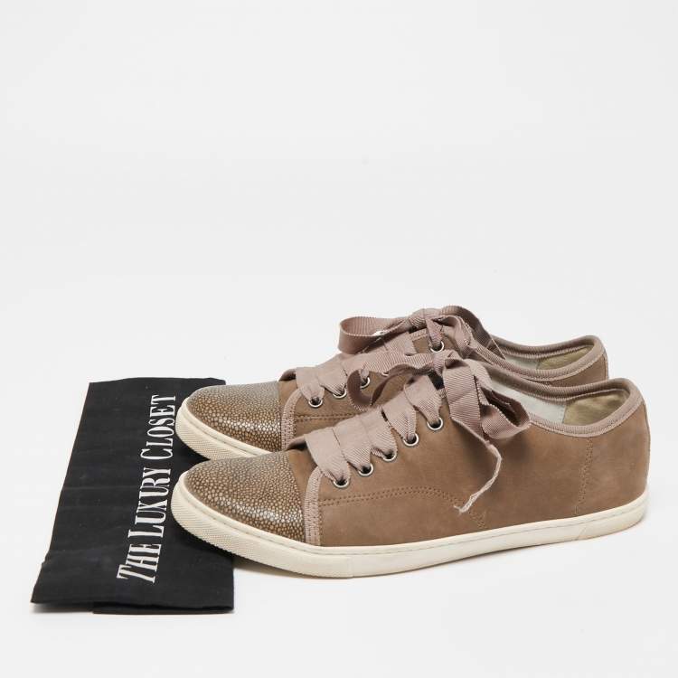 Pre Owned Lanvin Brown Nubuck and Leather Low Top Sneakers Size 39