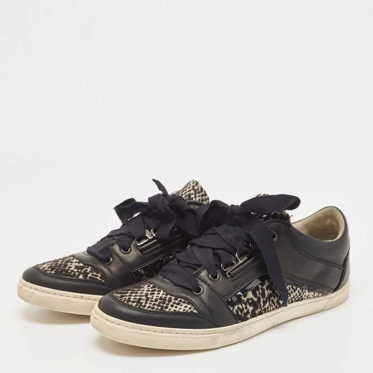 Pre Owned Lanvin Black Leather and Fabric Low Top  Sneakers  Size 38