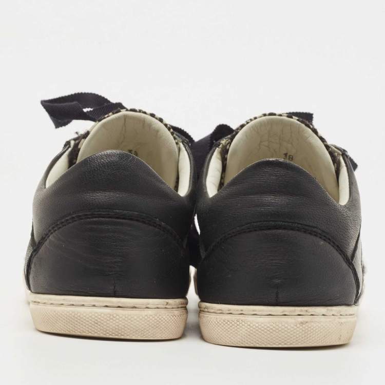 Pre Owned Lanvin Black Leather and Fabric Low Top  Sneakers  Size 38