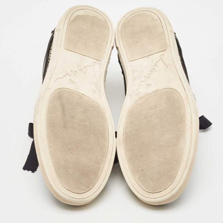 Pre Owned Lanvin Black Leather and Fabric Low Top  Sneakers  Size 38