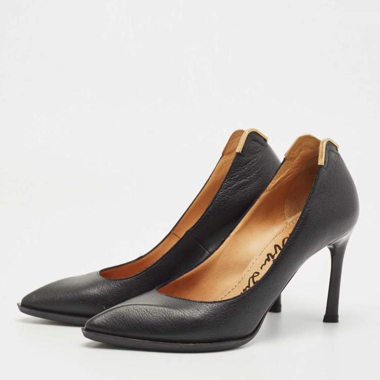 Pre Owned Lanvin Black Leather Pointed Toe Pumps Size 37.5