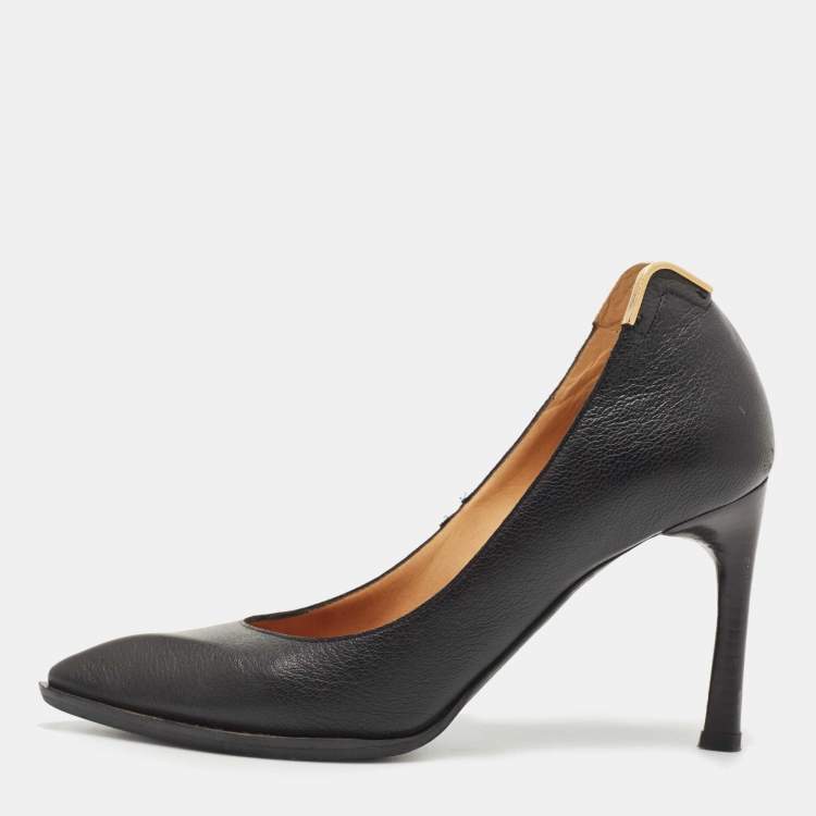 Pre Owned Lanvin Black Leather Pointed Toe Pumps Size 37.5