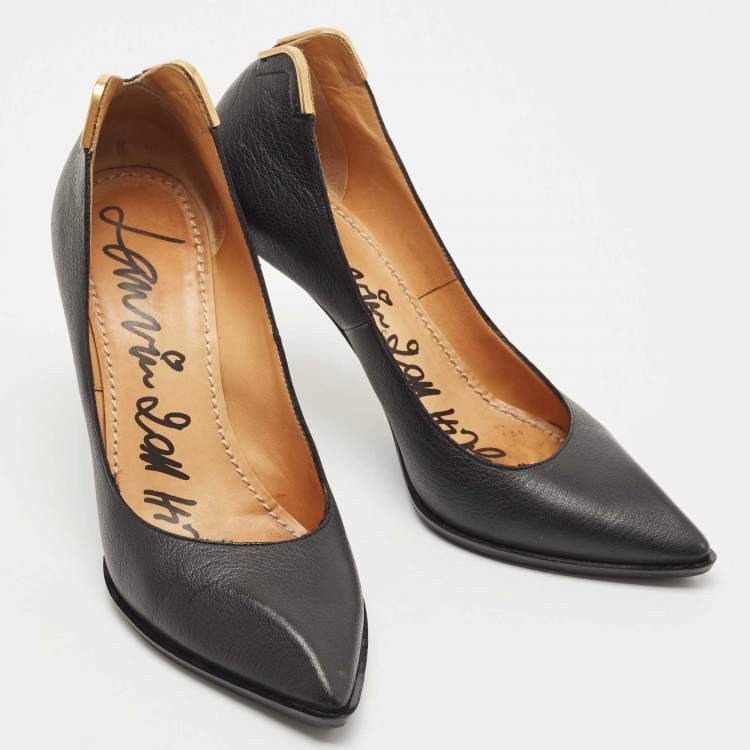 Pre Owned Lanvin Black Leather Pointed Toe Pumps Size 37.5