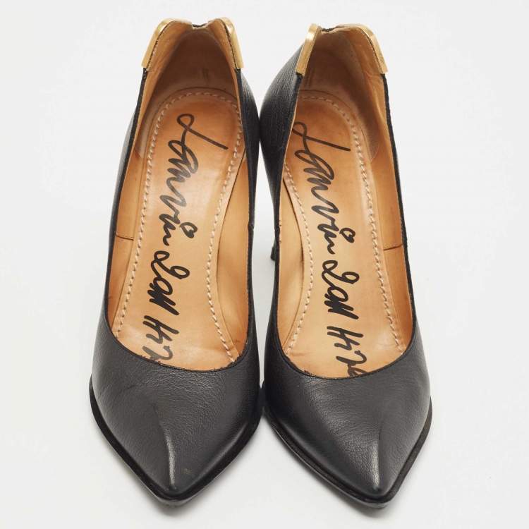 Pre Owned Lanvin Black Leather Pointed Toe Pumps Size 37.5