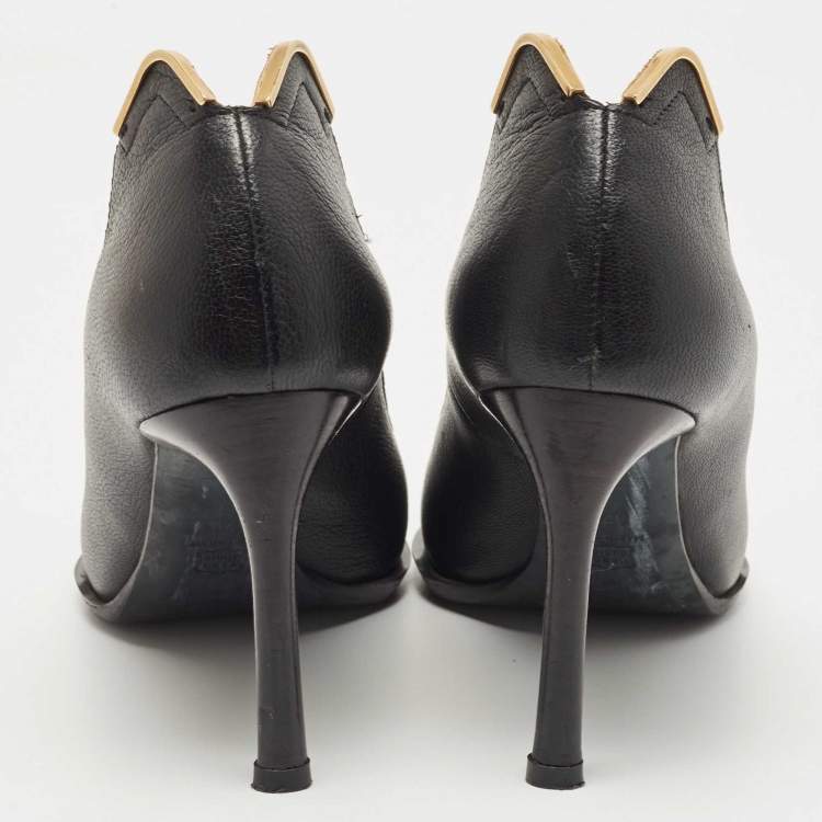 Pre Owned Lanvin Black Leather Pointed Toe Pumps Size 37.5