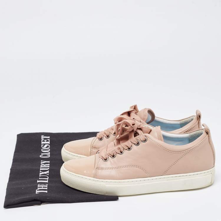 Pre Owned Lanvin Dusty Pink Leather and Patent Cap Toe Low Top Sneakers Size 36